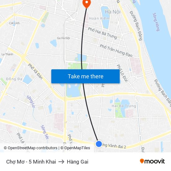 Chợ Mơ - 5 Minh Khai to Hàng Gai map