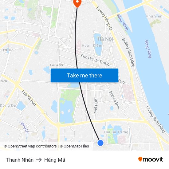 Thanh Nhàn to Hàng Mã map