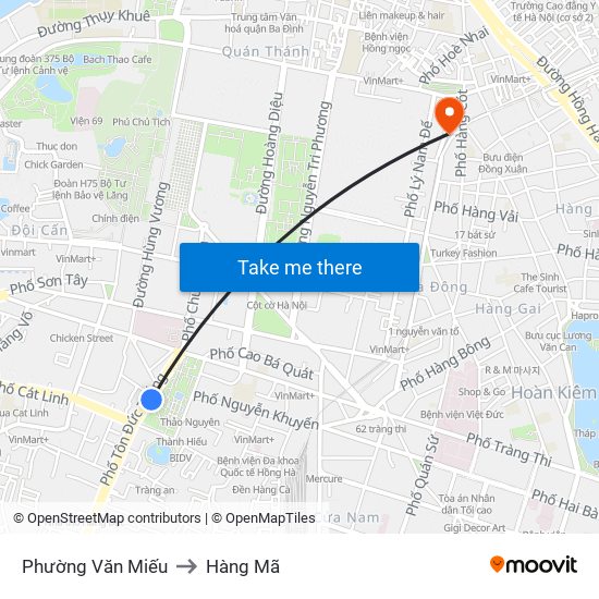 Phường Văn Miếu to Hàng Mã map