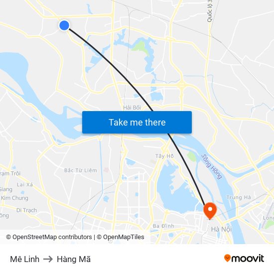 Mê Linh to Hàng Mã map