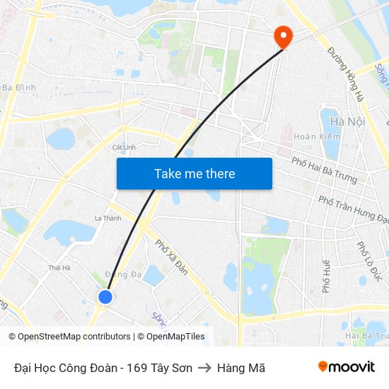 Đại Học Công Đoàn - 169 Tây Sơn to Hàng Mã map