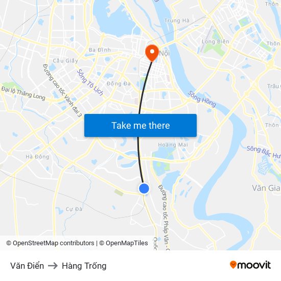 Văn Điển to Hàng Trống map