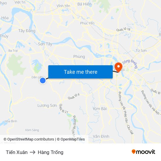 Tiến Xuân to Hàng Trống map