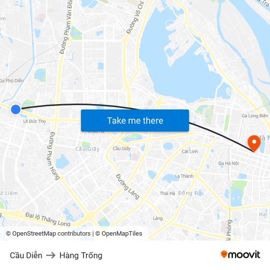 Cầu Diễn to Hàng Trống map