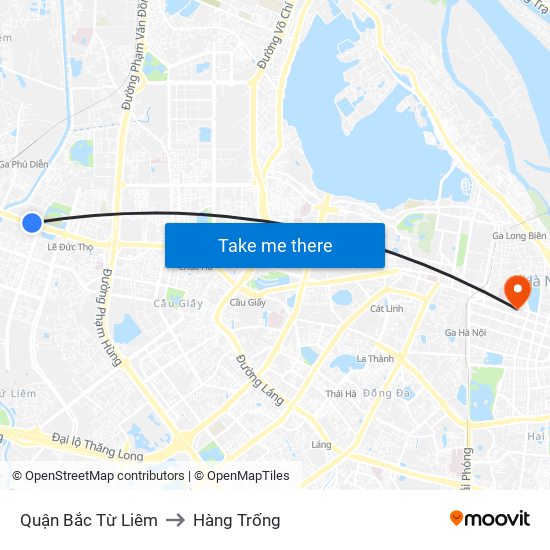 Quận Bắc Từ Liêm to Hàng Trống map