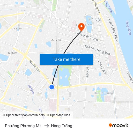 Phường Phương Mai to Hàng Trống map