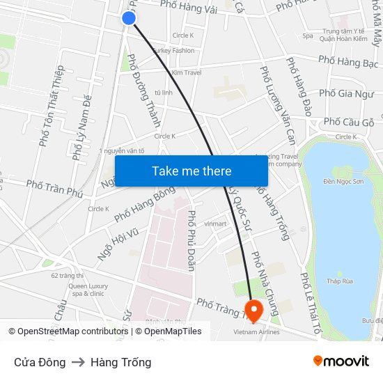 Cửa Đông to Hàng Trống map