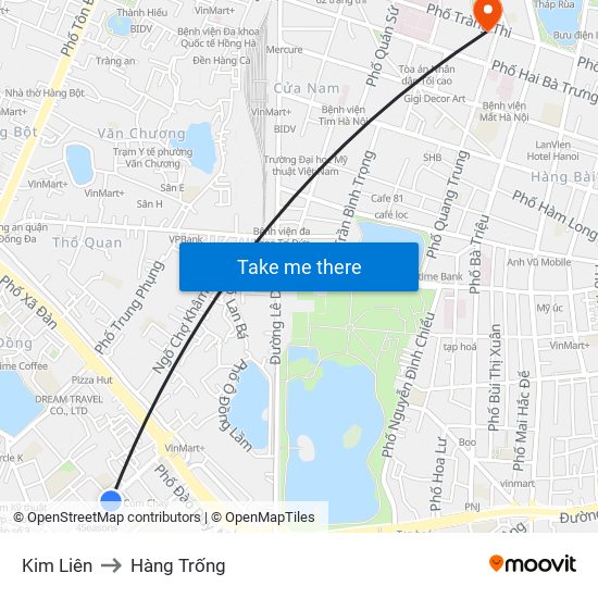 Kim Liên to Hàng Trống map