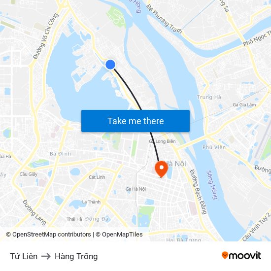 Tứ Liên to Hàng Trống map