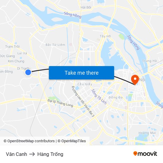 Vân Canh to Hàng Trống map