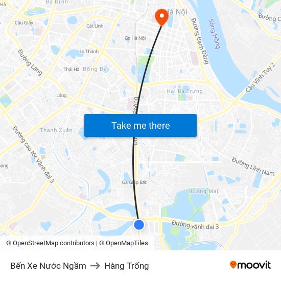 Bến Xe Nước Ngầm to Hàng Trống map