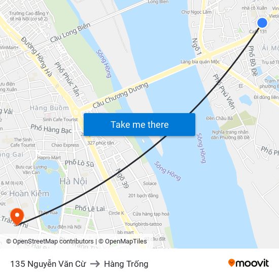 135 Nguyễn Văn Cừ to Hàng Trống map