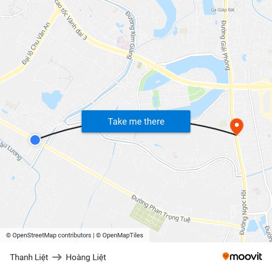 Thanh Liệt to Hoàng Liệt map