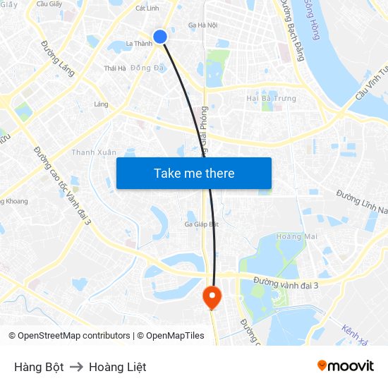 Hàng Bột to Hoàng Liệt map