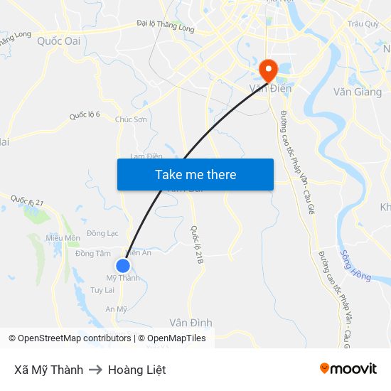 Xã Mỹ Thành to Hoàng Liệt map