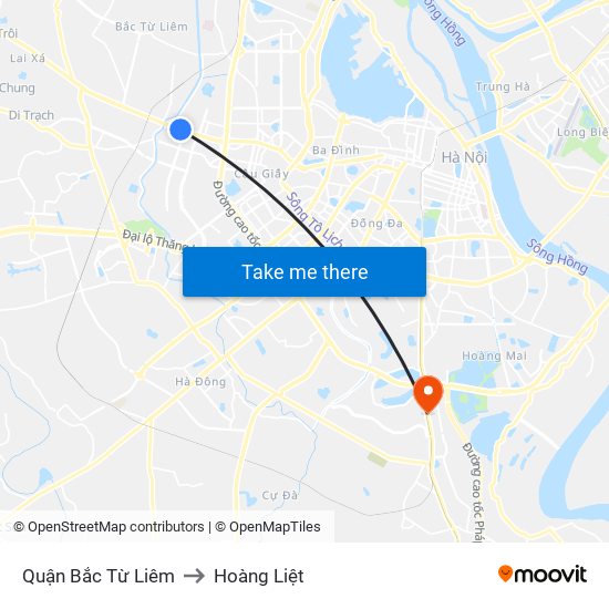 Quận Bắc Từ Liêm to Hoàng Liệt map