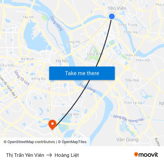 Thị Trấn Yên Viên to Hoàng Liệt map