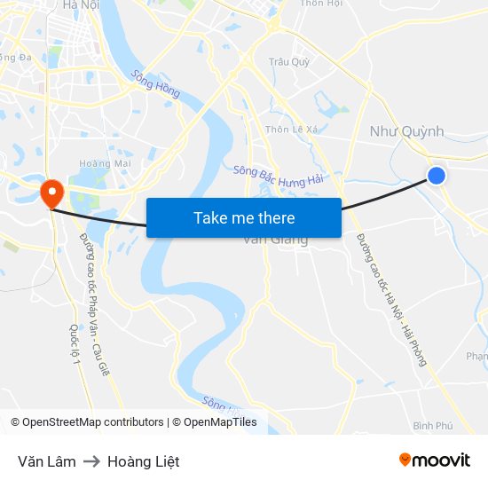 Văn Lâm to Hoàng Liệt map