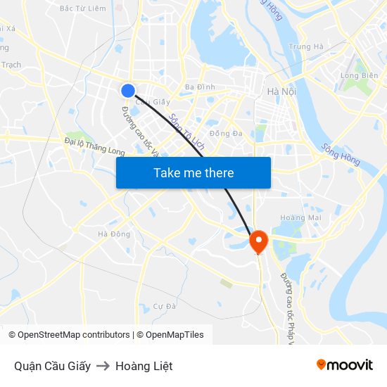 Quận Cầu Giấy to Hoàng Liệt map