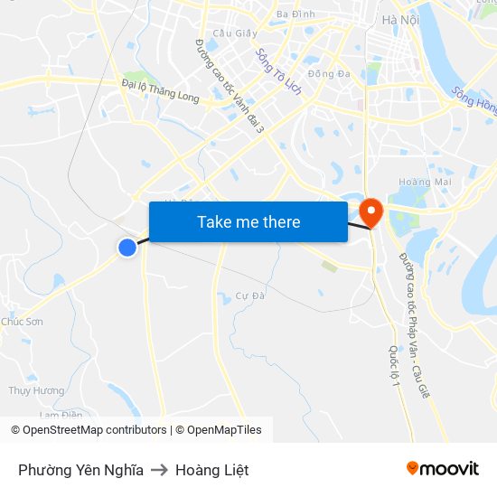 Phường Yên Nghĩa to Hoàng Liệt map