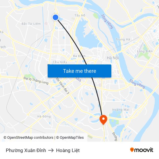 Phường Xuân Đỉnh to Hoàng Liệt map