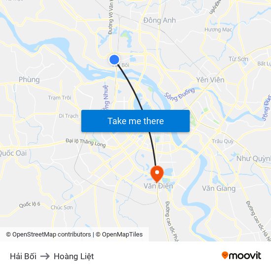 Hải Bối to Hoàng Liệt map