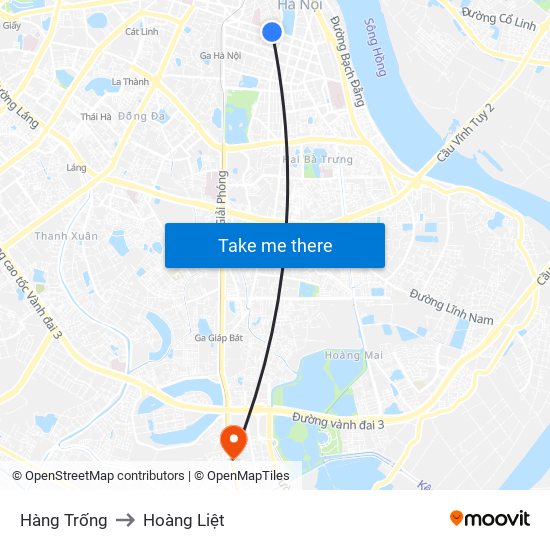 Hàng Trống to Hoàng Liệt map