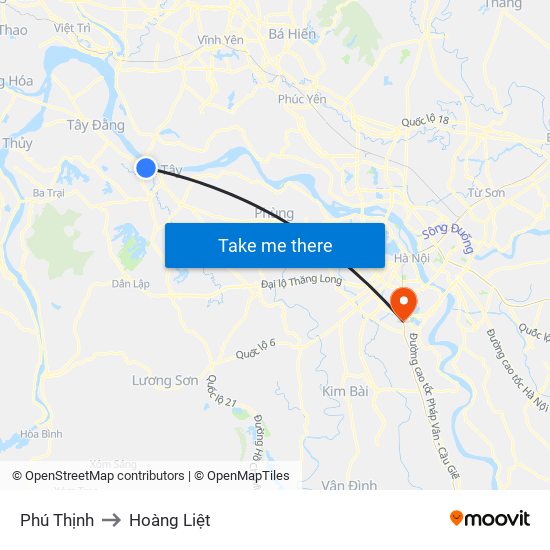 Phú Thịnh to Hoàng Liệt map