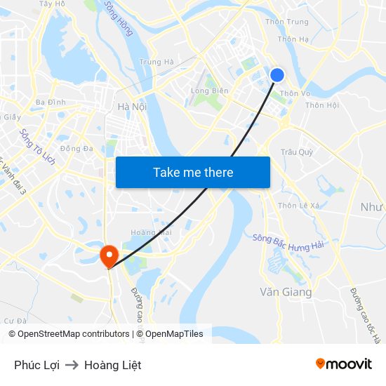 Phúc Lợi to Hoàng Liệt map