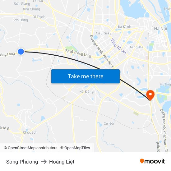 Song Phương to Hoàng Liệt map