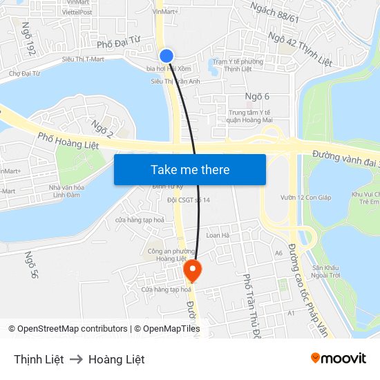 Thịnh Liệt to Hoàng Liệt map