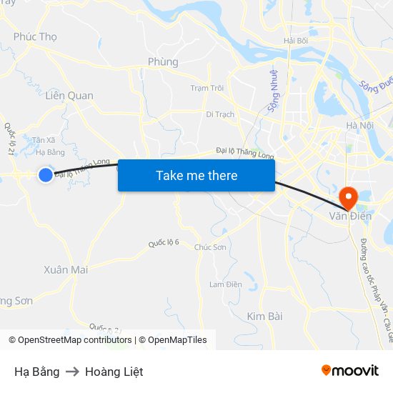 Hạ Bằng to Hoàng Liệt map