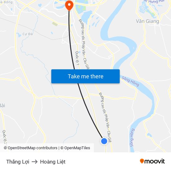 Thắng Lợi to Hoàng Liệt map