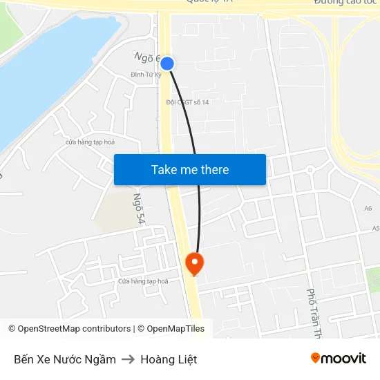Bến Xe Nước Ngầm to Hoàng Liệt map