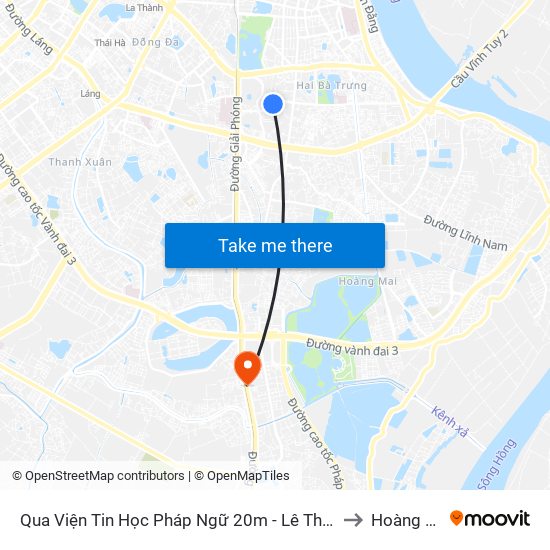 Qua Viện Tin Học Pháp Ngữ 20m - Lê Thanh Nghị to Hoàng Liệt map