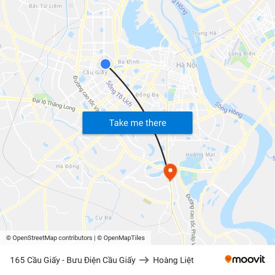 165 Cầu Giấy - Bưu Điện Cầu Giấy to Hoàng Liệt map