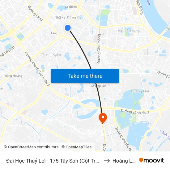 Đại Học Thuỷ Lợi - 175 Tây Sơn (Cột Trước) to Hoàng Liệt map