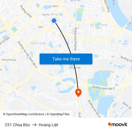 251 Chùa Bộc to Hoàng Liệt map