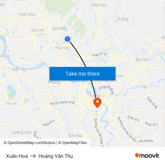 Xuân Hoà to Hoàng Văn Thụ map