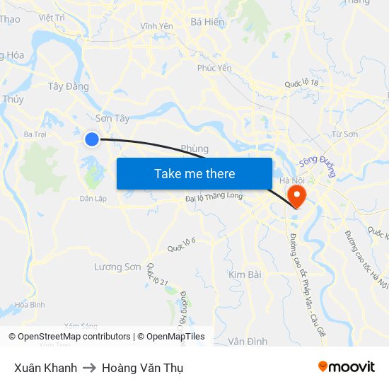 Xuân Khanh to Hoàng Văn Thụ map