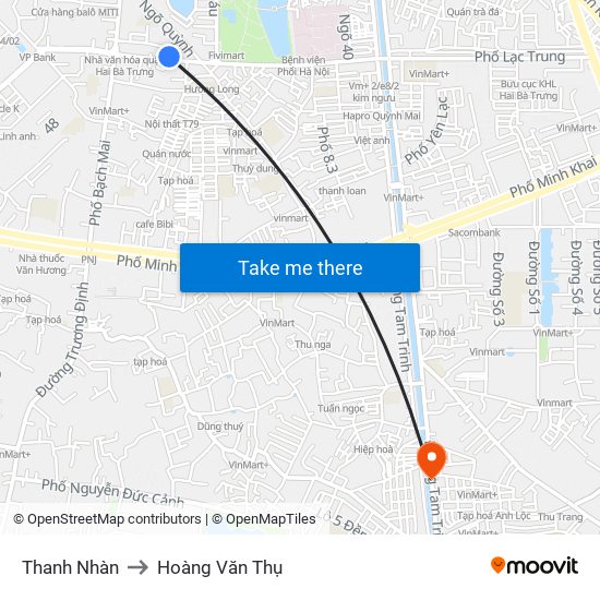 Thanh Nhàn to Hoàng Văn Thụ map