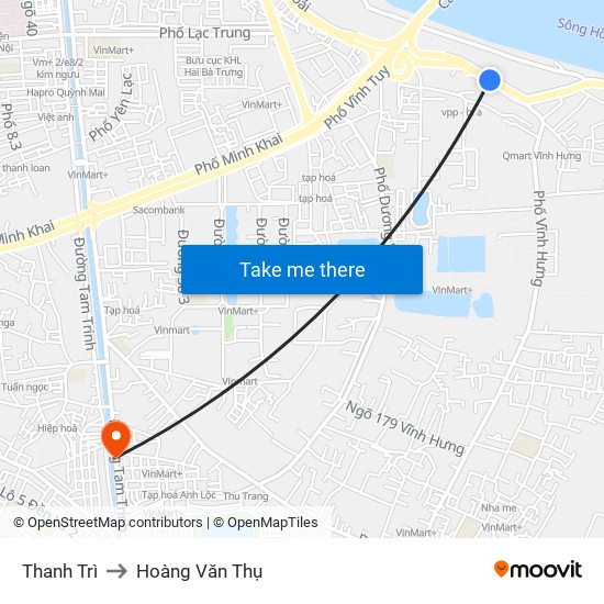 Thanh Trì to Hoàng Văn Thụ map