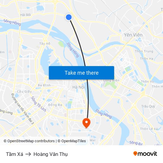 Tầm Xá to Hoàng Văn Thụ map