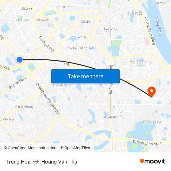 Trung Hoà to Hoàng Văn Thụ map