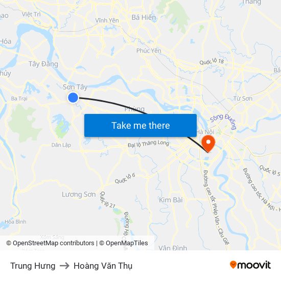 Trung Hưng to Hoàng Văn Thụ map