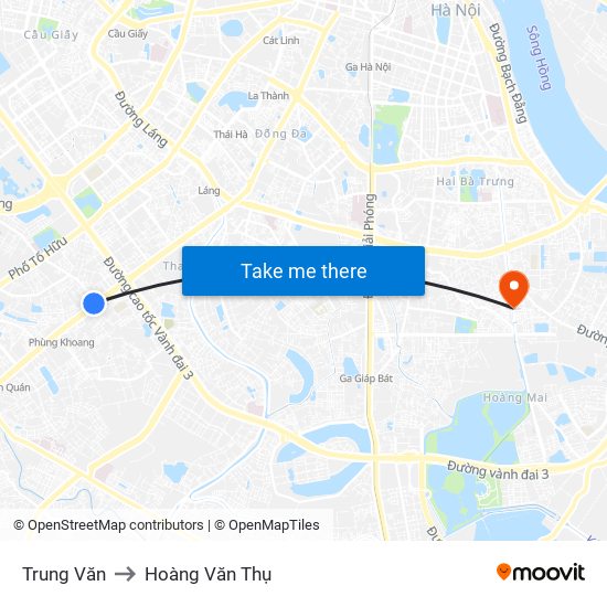 Trung Văn to Hoàng Văn Thụ map