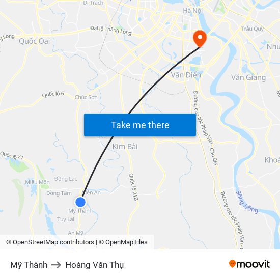 Mỹ Thành to Hoàng Văn Thụ map