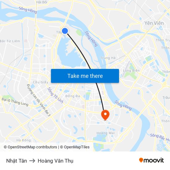 Nhật Tân to Hoàng Văn Thụ map