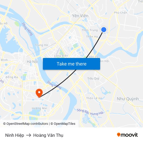 Ninh Hiệp to Hoàng Văn Thụ map