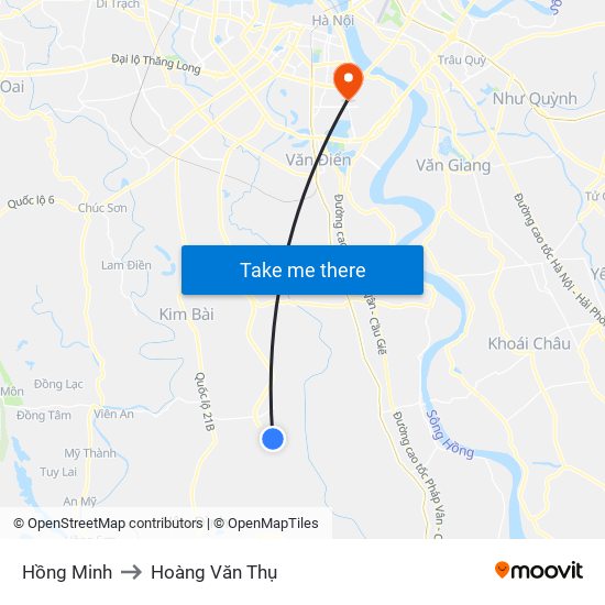 Hồng Minh to Hoàng Văn Thụ map